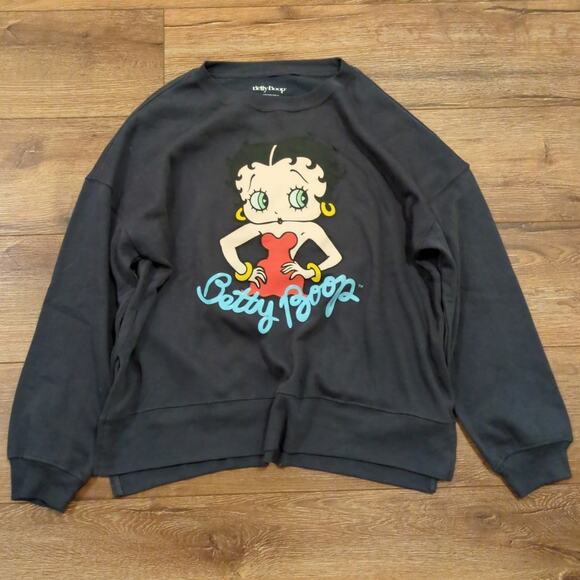 Betty Boop Women's XXL Sweatshirt Goth Emo Punk Skater Red Dress Cute Charcoal - Picture 1 of 7